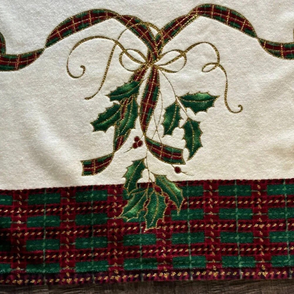 Lenox Holiday Nouveau Tartan Plaid Gold Ribbon Bath Towel Off White Size Large - Picture 8 of 9